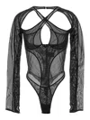 Mugler Black Criss-crossed Bodysuit In Black