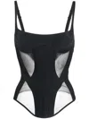 Mugler Illusion Semi-sheer Corset Top In Black