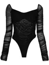 Mugler Off-shoulder Mesh Body In Black