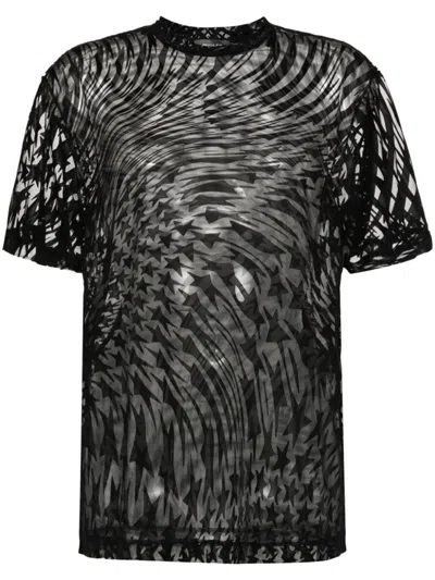 Mugler Women's Flocked Star Mesh T Shirt In Black