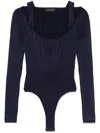 Mugler Sleeves Cut-out Fitted Top Square Neckline In Blue