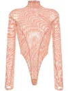 Mugler Star-print Mesh Bodysuit In Dark Blush/nude