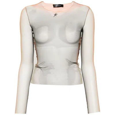 Mugler Langarmshirt Aus Mesh In Brown