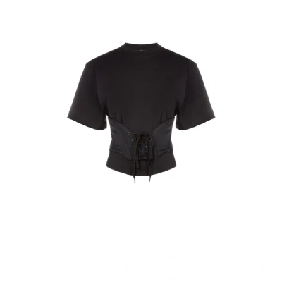Mugler Cotton Corset T-shirt In Black