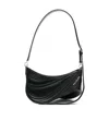 Mugler Spiral Curve Medium Leather And Quilted Denim Shoulder Bag In Black