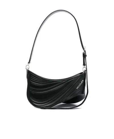 Mugler Top Zipper Shoulder Bag In Black