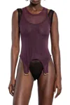 Mugler Semi-transparent Layered Jumpsuit In Purple