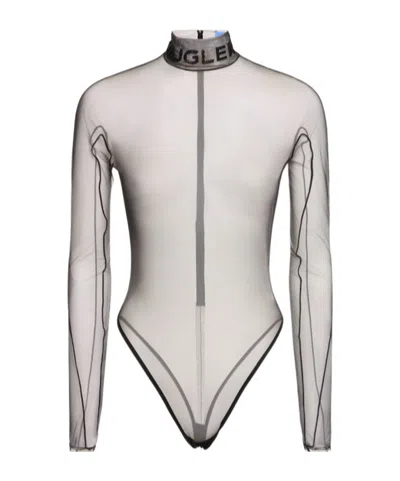 Mugler Transparent Sheer High-neck Romper In Black