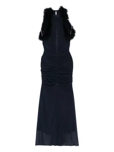 Mugler Trimmed Ruched Dress In Blue
