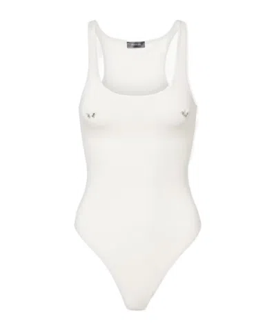 Mugler Trimmed Sleeveless Jumpsuit In White