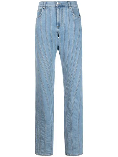 Mugler Relaxed Fit Denim Trousers In Clear Blue