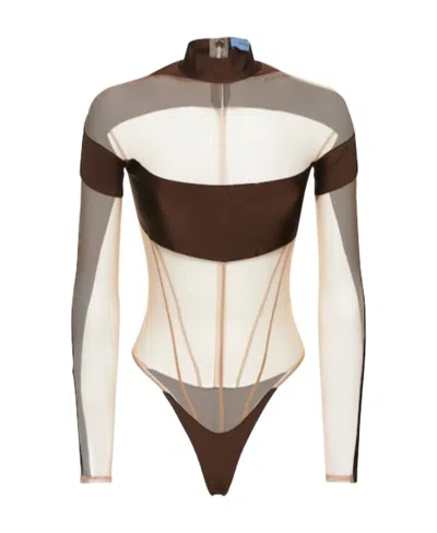Mugler Tulle Bodysuit In White