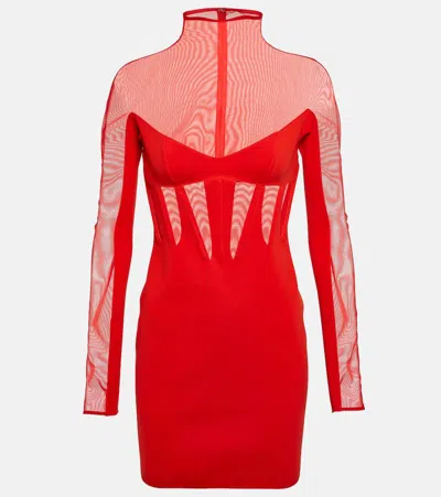 Mugler Tulle-trimmed Minidress In Red / Red