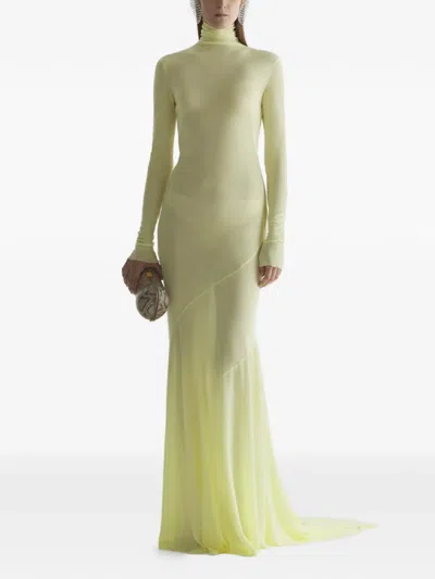 Mugler Turtleneck Gown Dress In Green