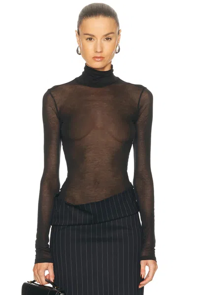 Mugler Turtleneck Jersey Top In Black