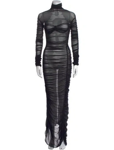 Pre-owned Mugler Turtleneck Long Dress In Black
