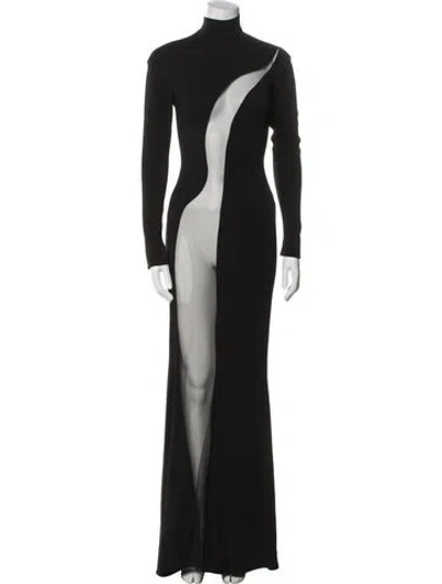 Pre-owned Mugler Turtleneck Long Dress In Black