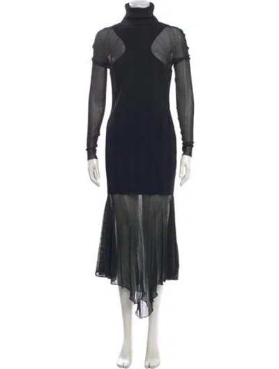 Pre-owned Mugler Turtleneck Long Dress In Black