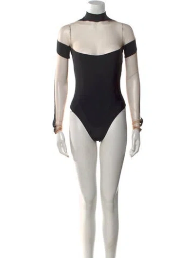 Pre-owned Mugler Turtleneck Long Sleeve Bodysuit In Black