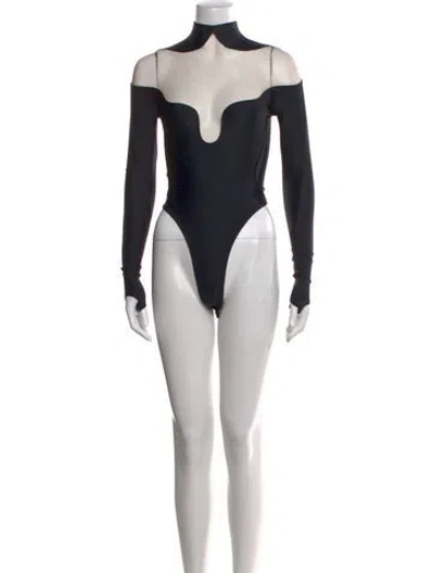Pre-owned Mugler Turtleneck Long Sleeve Bodysuit In Black