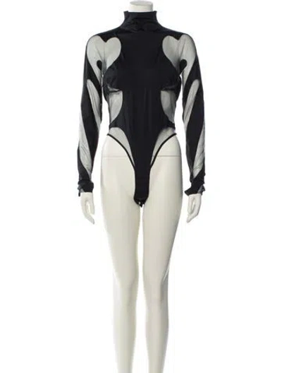 Pre-owned Mugler Turtleneck Long Sleeve Bodysuit In Black