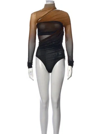 Pre-owned Mugler Turtleneck Long Sleeve Bodysuit In Brown