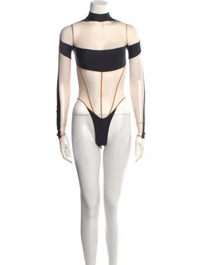 Pre-owned Mugler Turtleneck Long Sleeve Bodysuit In Neutral