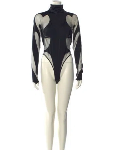 Pre-owned Mugler Turtleneck Long Sleeve Bodysuit In Neutral