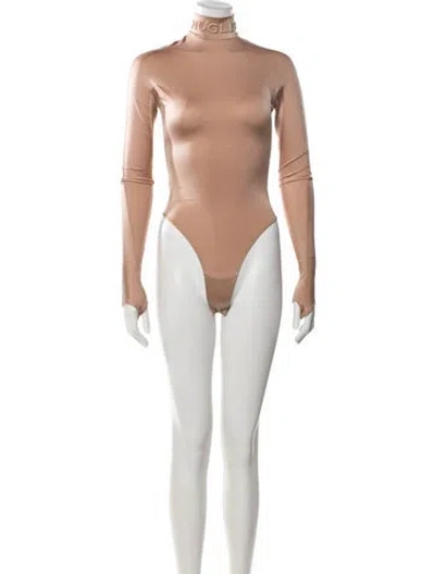 Pre-owned Mugler Turtleneck Long Sleeve Bodysuit In Neutrals