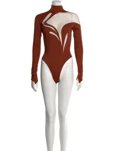 Pre-owned Mugler Turtleneck Long Sleeve Bodysuit In Orange