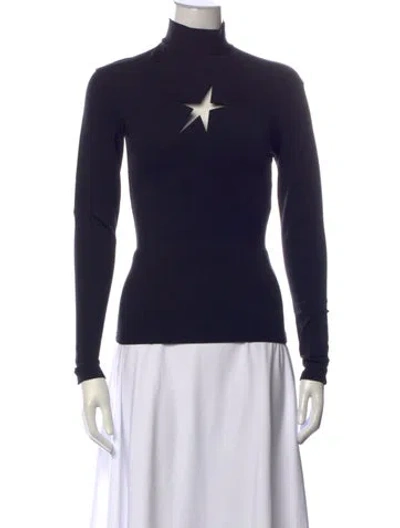 Pre-owned Mugler Turtleneck Long Sleeve Top In Blue