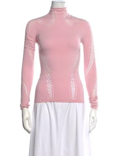 Pre-owned Mugler Turtleneck Long Sleeve Top In Pink