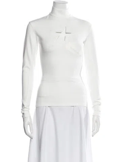 Pre-owned Mugler Turtleneck Long Sleeve Top In White