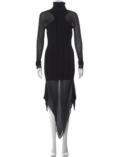 Pre-owned Mugler Turtleneck Midi Length Dress In Black