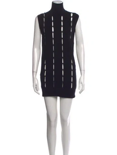 Pre-owned Mugler Turtleneck Mini Dress In Black