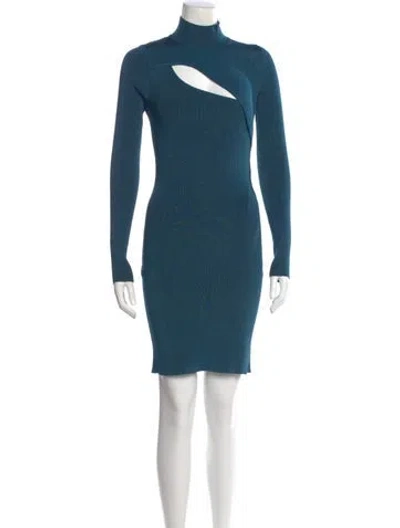 Pre-owned Mugler Turtleneck Mini Dress In Blue