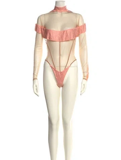 Pre-owned Mugler Turtleneck Short Sleeve Bodysuit In Multi