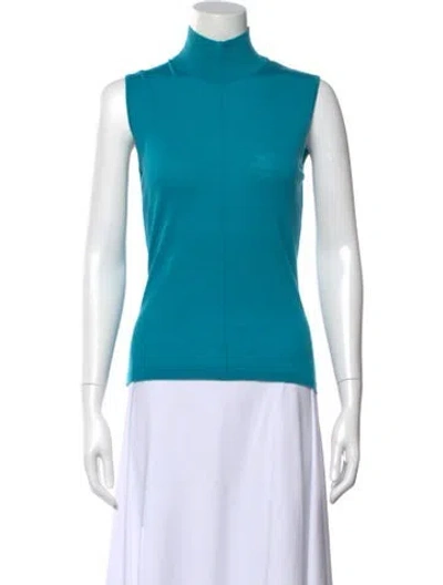Pre-owned Mugler Turtleneck Sleeveless Top In Blue