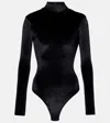 Mugler Turtleneck Velvet Bodysuit In Black