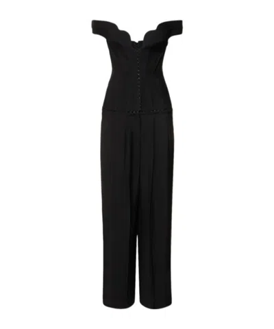 Mugler Twill Off-shoulder Bustier Jumpsuit In Black