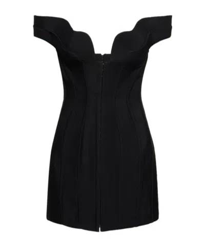 Mugler Twill Off-shoulder Mini Dress In Black