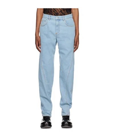 Mugler Twisted Seam Denim Trousers In Blue