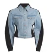Mugler Blue & Black Bi-color Denim Jacket In Blue