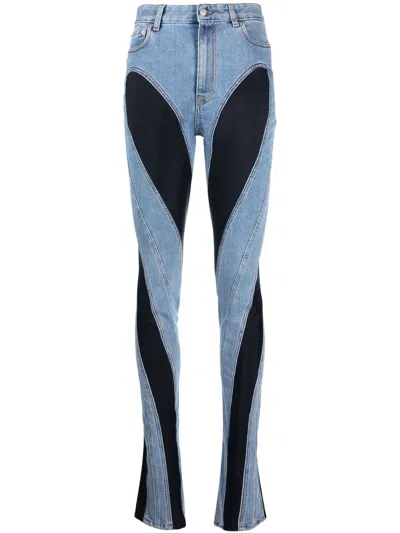 Mugler Two-tone Jeans In Blue
