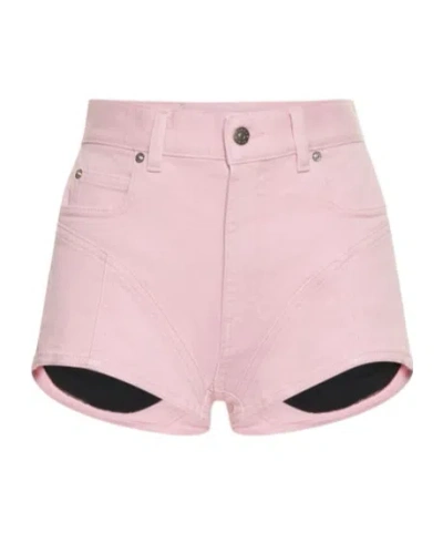 Mugler Two-tone Denim Mini Shorts In Pink