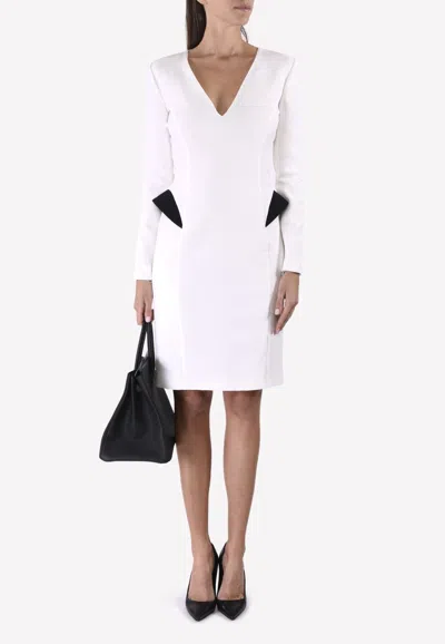Mugler V-neck Cuff Sheath Dress In White