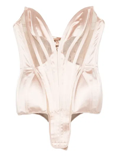 Mugler V-neck Lace-up Bustier In Pink
