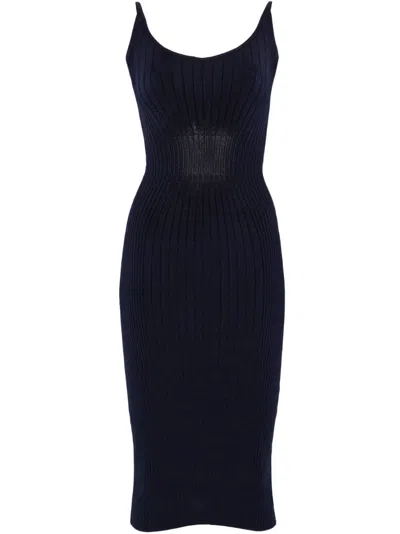 Mugler Sculpting Knit Dress In Blue