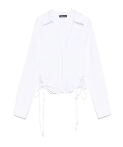 MUGLER V-NECK RUFFLE TOP