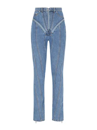 Mugler Straight Trousers High-waisted Design In Blue